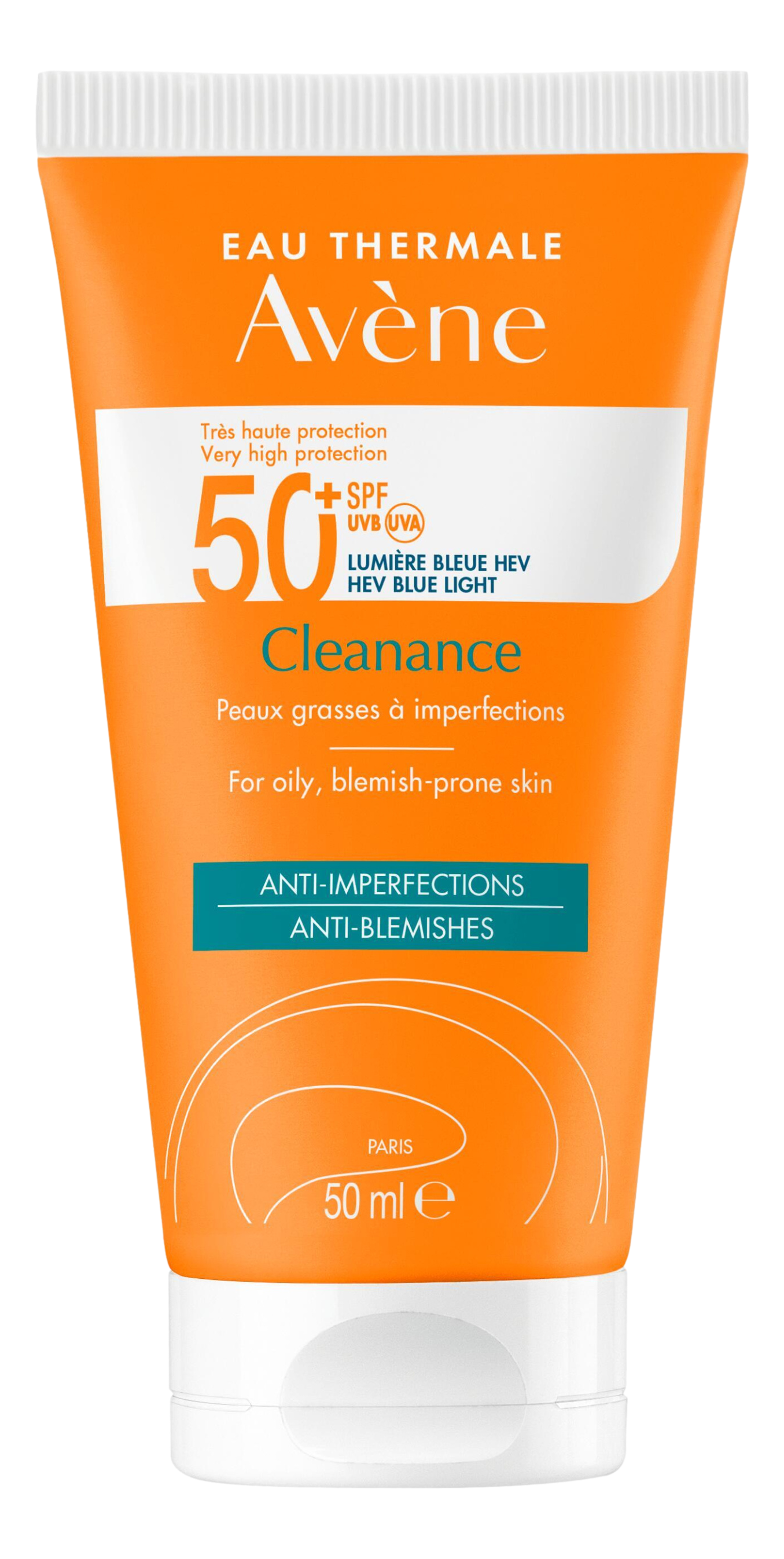 Eau Thermale Avène - Cleanance solaire SPF 50+ 50 ml Cleanance SolaireSPF 50+ offre une protection solaire quotidienne ultra large spectre qui protège des rayons UV et de la lumière bleue, accélérateurs du vieillissement cutané. Ce soin est idéal pour pro