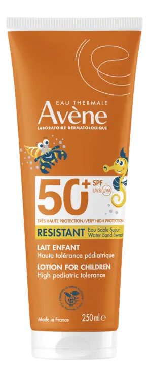 LAIT ENFANT SPF50+  Le LAIT ENFANT SPF50+ RESISTANT offre une très haute protection pour toute la famille dans une formule triple résistance. 250ml